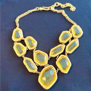 Gold Chunky Statement Necklace with Large Clear Gemstones